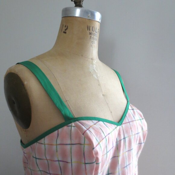 New! Unique Vintage Pink Plaid Dress - Picture 4 of 12